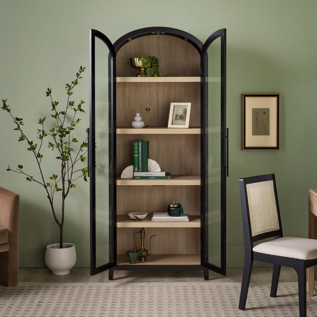 Modern 5 Shelf Arched Tall Bookcase with Glass Doors - Groovy Boardz