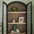 Modern 5 Shelf Arched Tall Bookcase with Glass Doors - Groovy Boardz