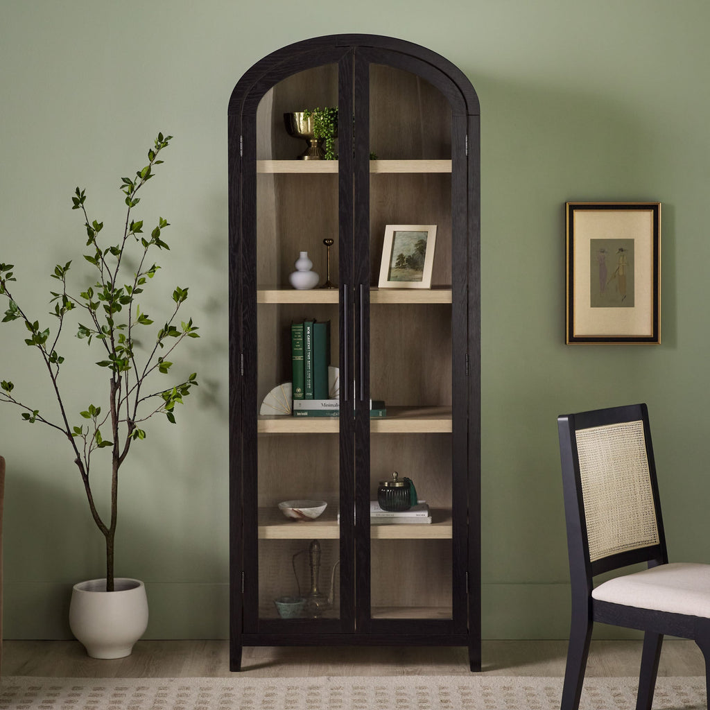 Modern 5 Shelf Arched Tall Bookcase with Glass Doors - Groovy Boardz