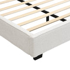 King Size Boucle Bed Frames, Upholstered Platform Bed with Curved Tufted Headboard, Soft Square Corners, Beige Bed Frame