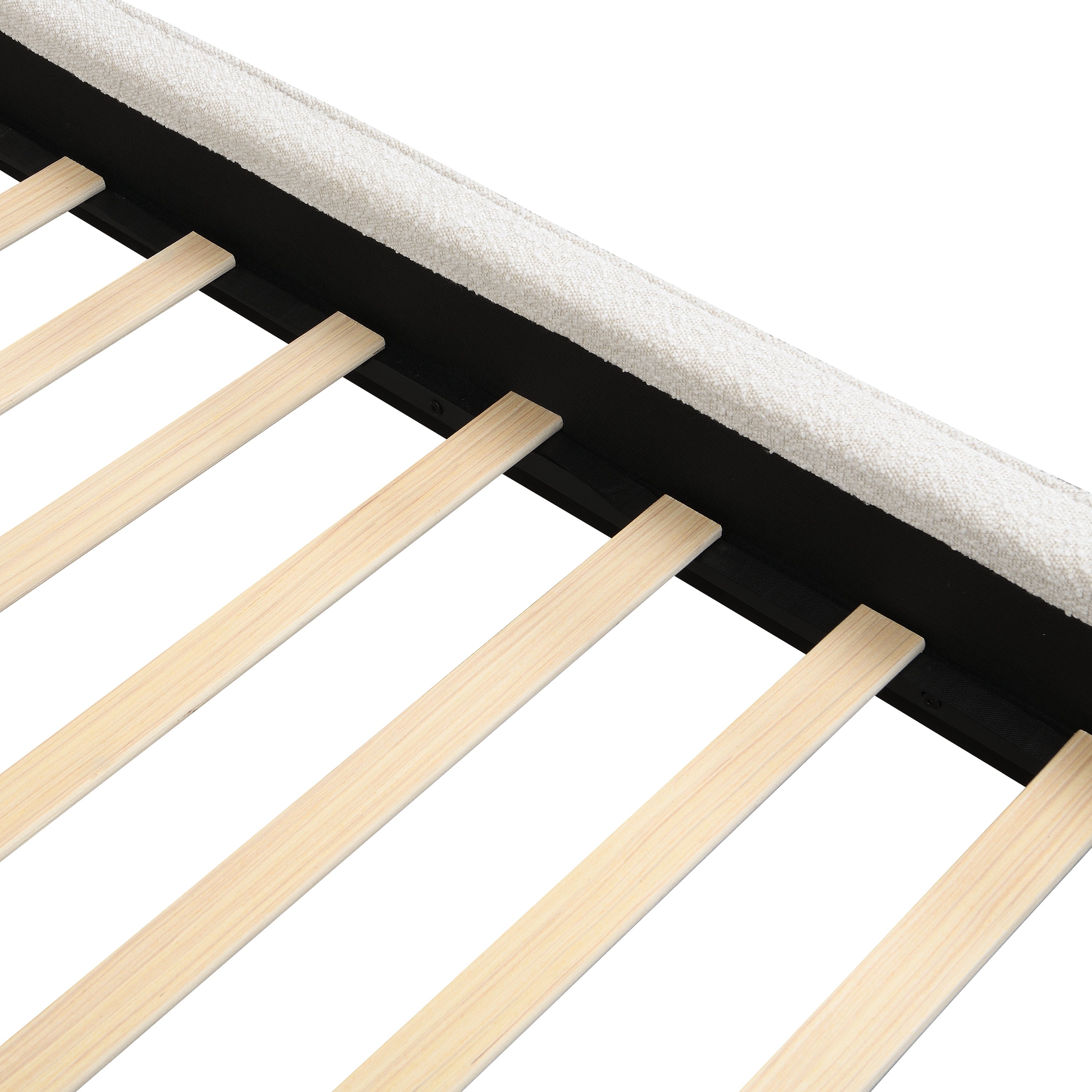 King Size Boucle Bed Frames, Upholstered Platform Bed with Curved Tufted Headboard, Soft Square Corners, Beige Bed Frame