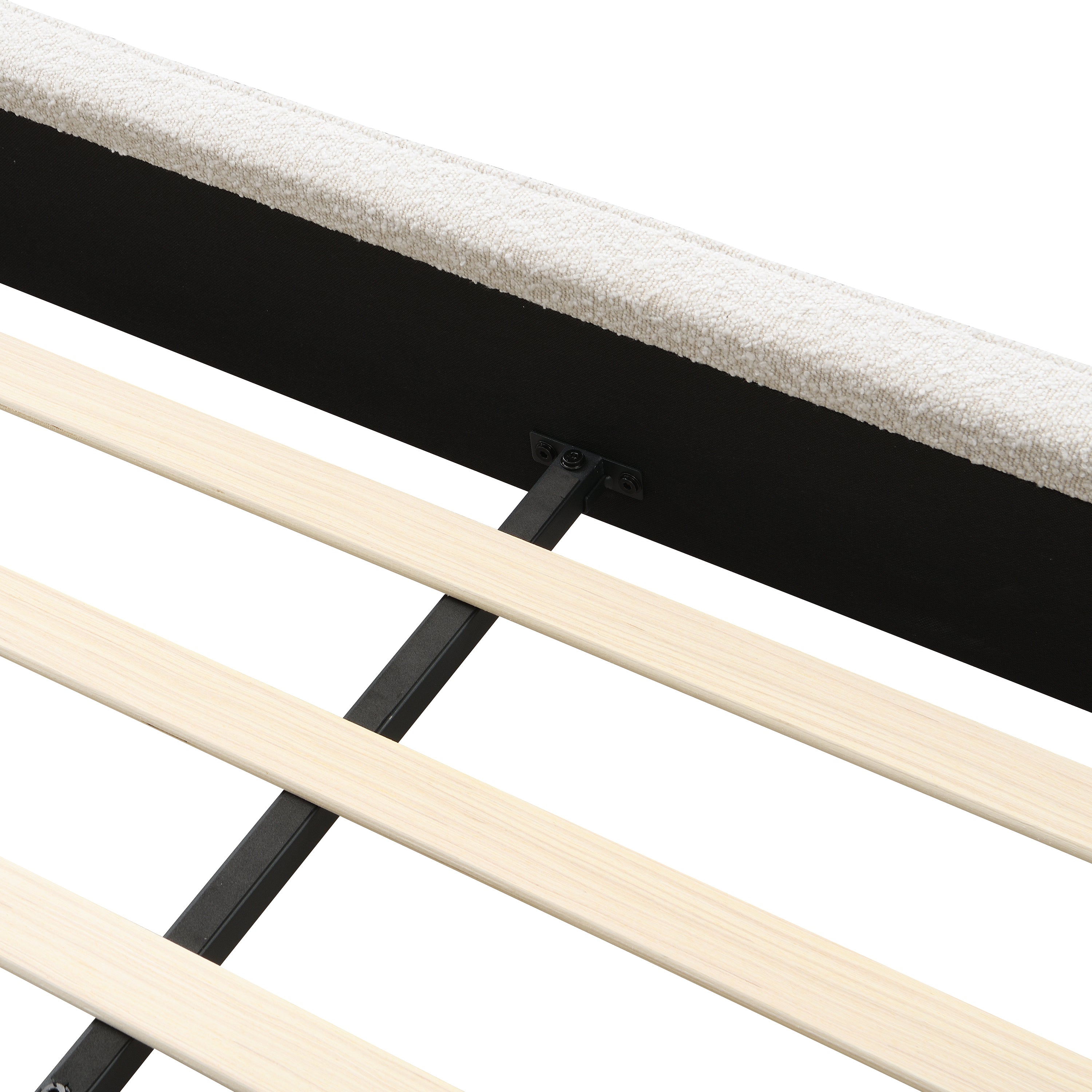 King Size Boucle Bed Frames, Upholstered Platform Bed with Curved Tufted Headboard, Soft Square Corners, Beige Bed Frame