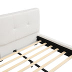 King Size Boucle Bed Frames, Upholstered Platform Bed with Curved Tufted Headboard, Soft Square Corners, Beige Bed Frame