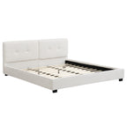 King Size Boucle Bed Frames, Upholstered Platform Bed with Curved Tufted Headboard, Soft Square Corners, Beige Bed Frame