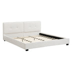 King Size Boucle Bed Frames, Upholstered Platform Bed with Curved Tufted Headboard, Soft Square Corners, Beige Bed Frame