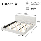 King Size Boucle Bed Frames, Upholstered Platform Bed with Curved Tufted Headboard, Soft Square Corners, Beige Bed Frame