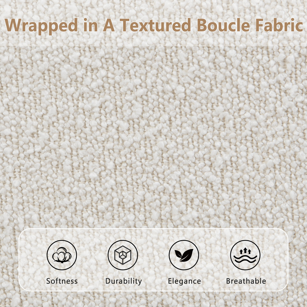 King Size Boucle Bed Frames, Upholstered Platform Bed with Curved Tufted Headboard, Soft Square Corners, Beige Bed Frame