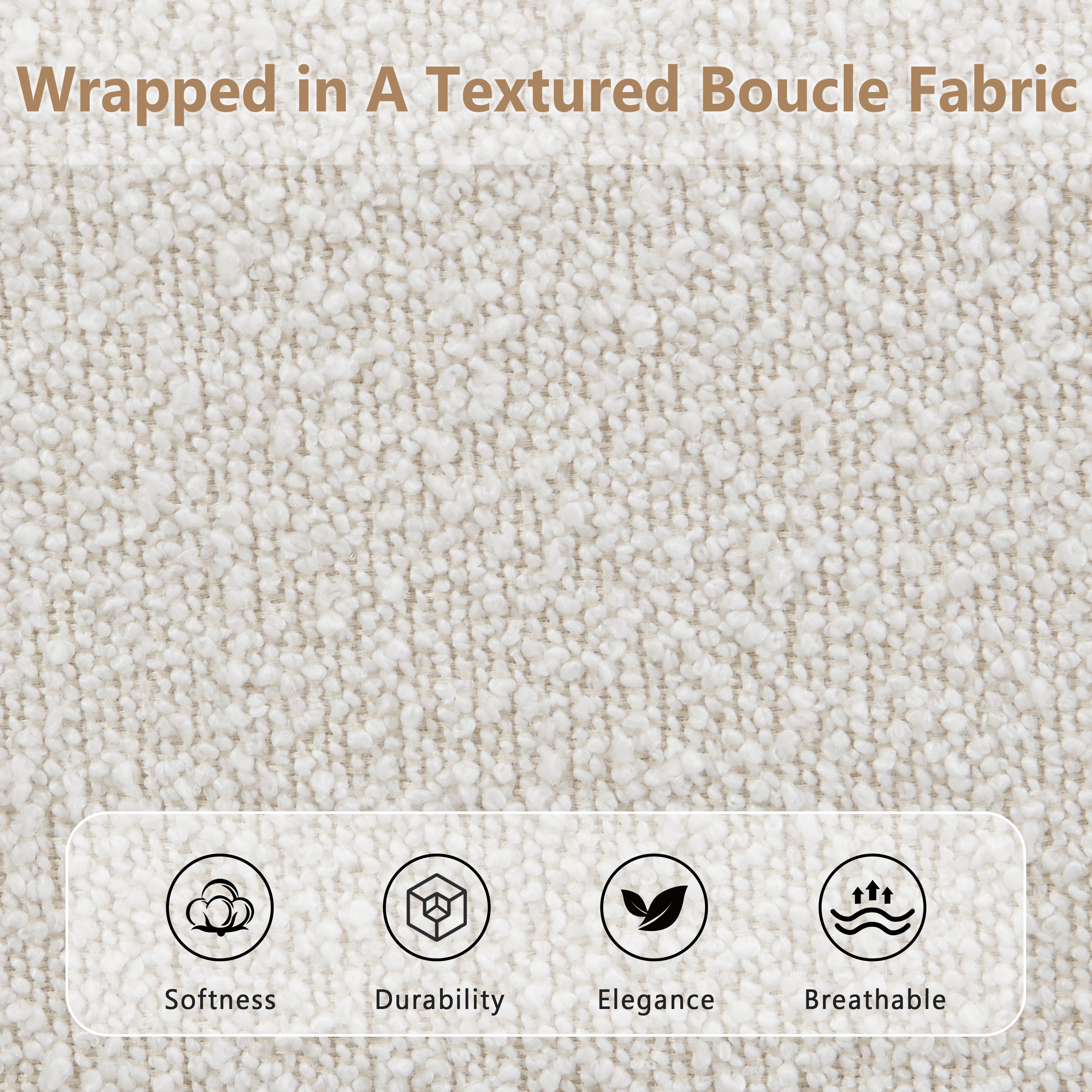 King Size Boucle Bed Frames, Upholstered Platform Bed with Curved Tufted Headboard, Soft Square Corners, Beige Bed Frame