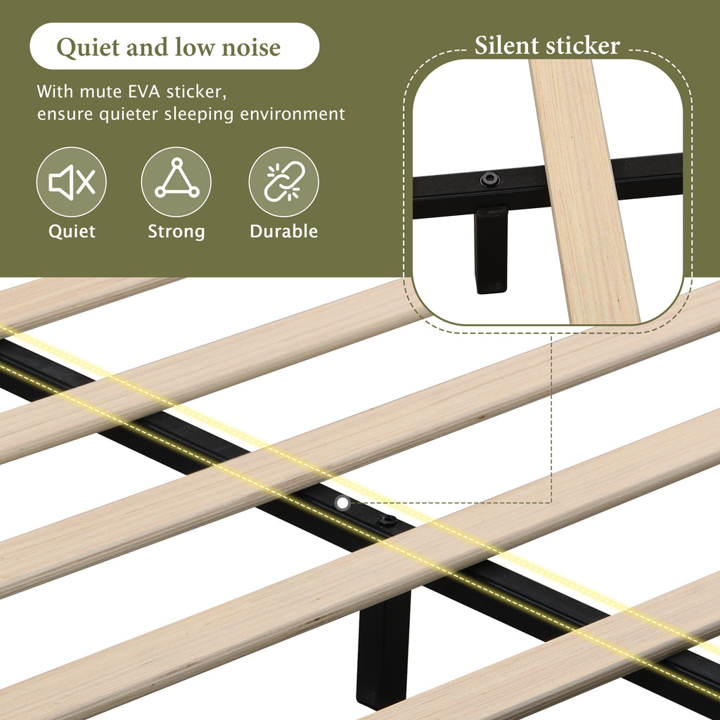 King Size Boucle Bed Frames, Upholstered Platform Bed with Curved Tufted Headboard, Soft Square Corners, Beige Bed Frame