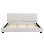 King Size Boucle Bed Frames, Upholstered Platform Bed with Curved Tufted Headboard, Soft Square Corners, Beige Bed Frame