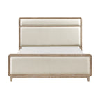Modern Elegant Design Natural Finish Queen Bed Upholstered Beige Chenille Wooden Bedroom Furniture 1pc