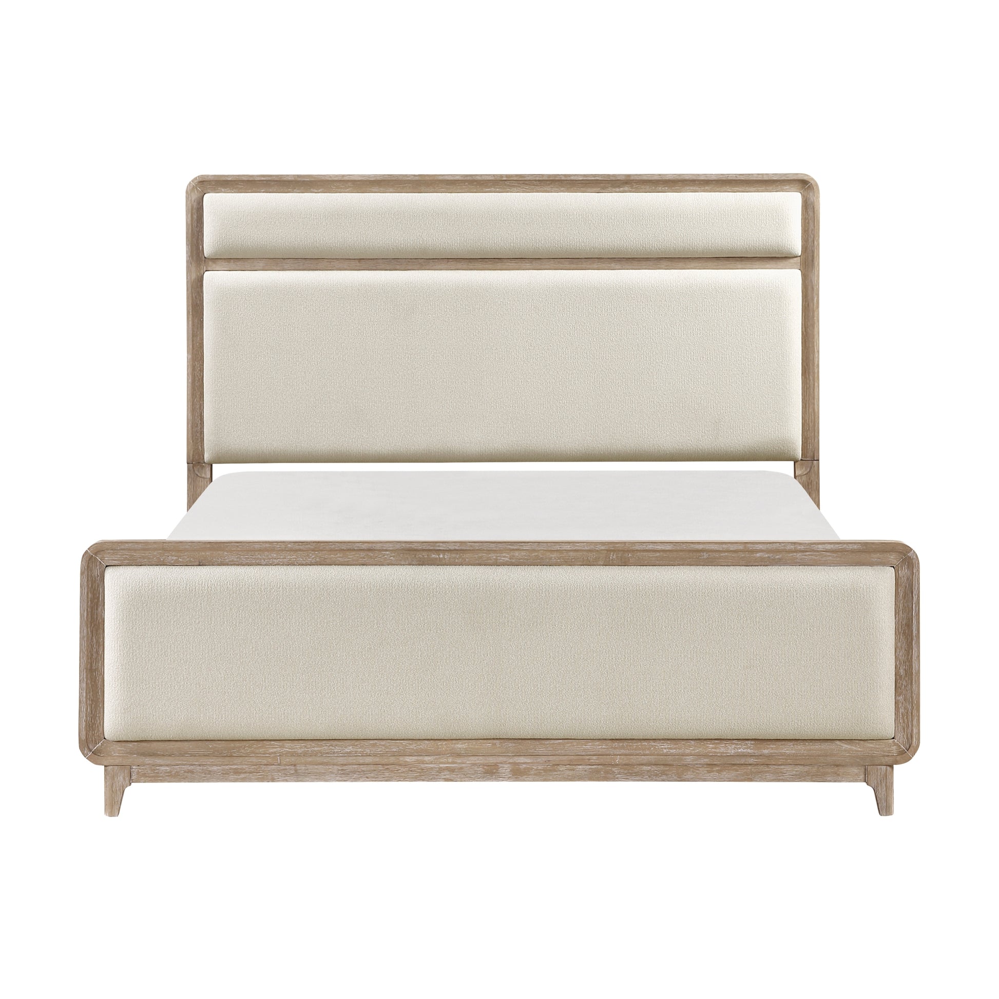 Modern Elegant Design Natural Finish Queen Bed Upholstered Beige Chenille Wooden Bedroom Furniture 1pc