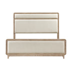 Modern Elegant Design Natural Finish Queen Bed Upholstered Beige Chenille Wooden Bedroom Furniture 1pc