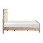 Modern Elegant Design Natural Finish Queen Bed Upholstered Beige Chenille Wooden Bedroom Furniture 1pc
