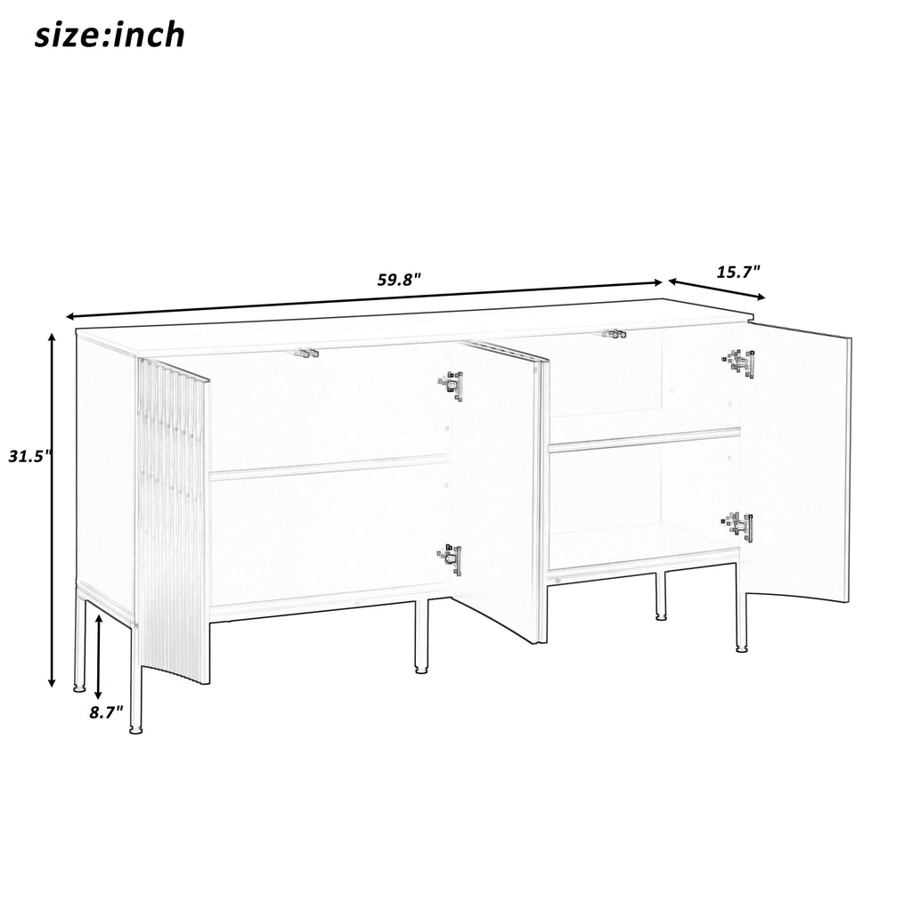 U_Style Elegant Sideboard Featuring Curved Bottom Doors with Arched Groove Design in a Stylish Four-Door Layout,Suitable for Living Rooms,Entrance and Study