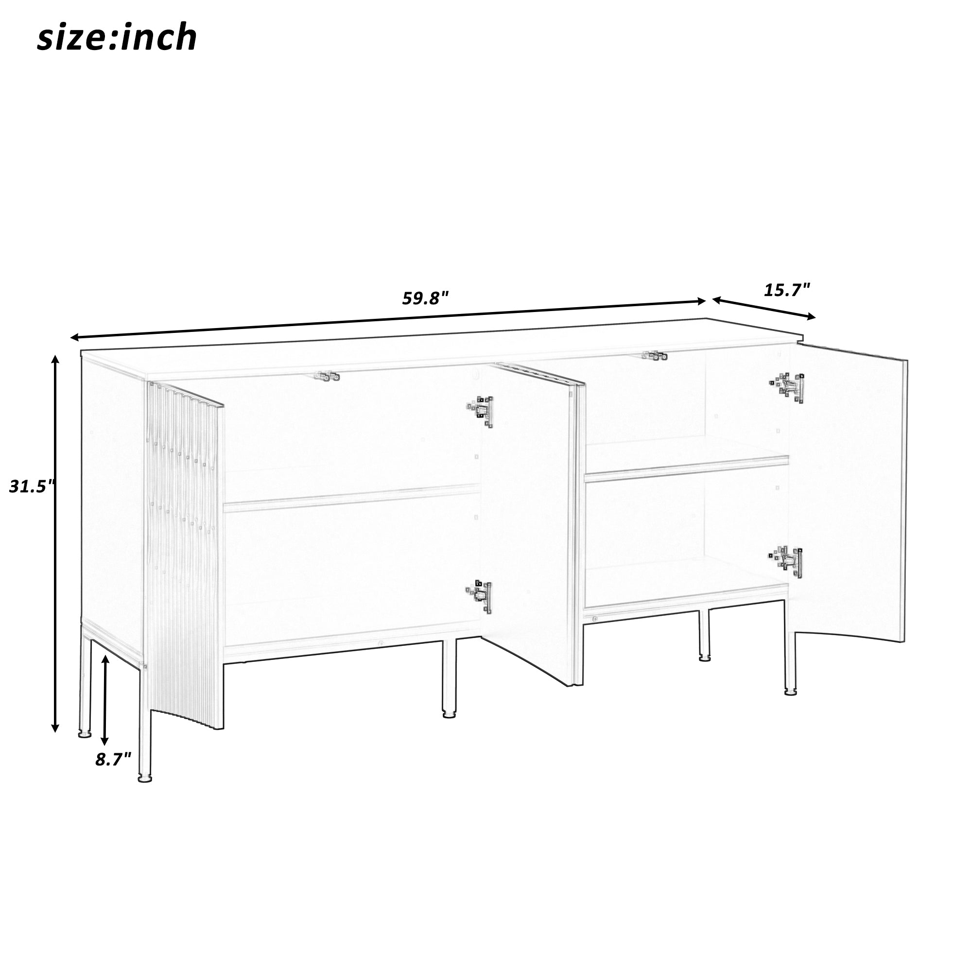 U_Style Elegant Sideboard Featuring Curved Bottom Doors with Arched Groove Design in a Stylish Four-Door Layout,Suitable for Living Rooms,Entrance and Study
