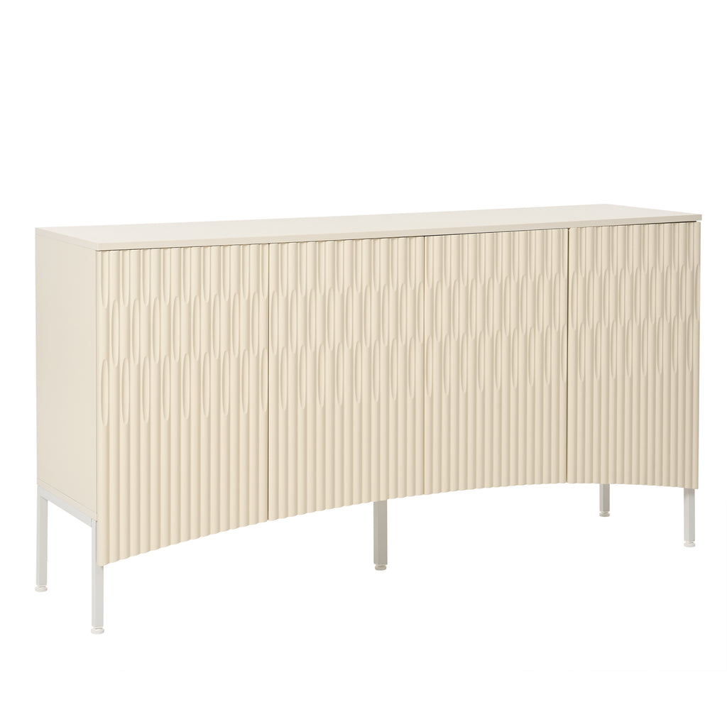 U_Style Elegant Sideboard Featuring Curved Bottom Doors with Arched Groove Design in a Stylish Four-Door Layout,Suitable for Living Rooms,Entrance and Study