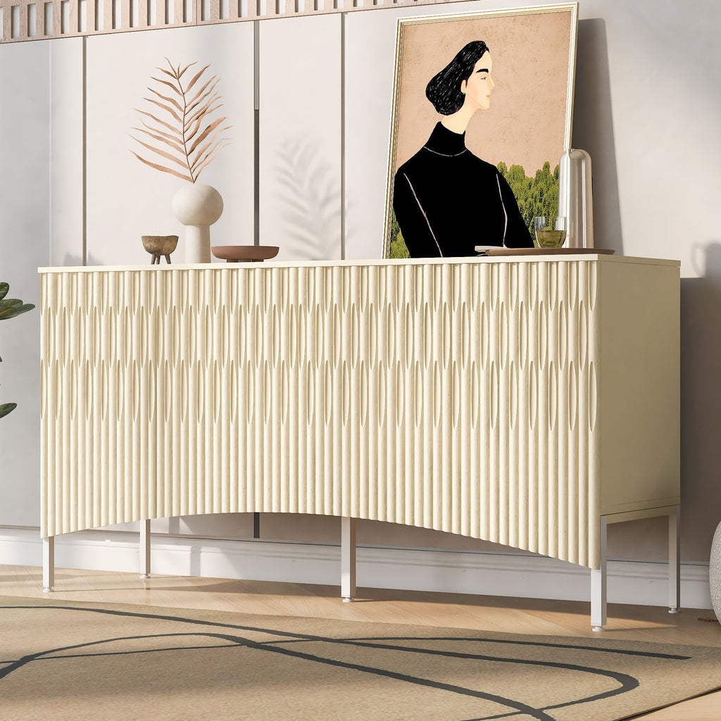 U_Style Elegant Sideboard Featuring Curved Bottom Doors with Arched Groove Design in a Stylish Four-Door Layout,Suitable for Living Rooms,Entrance and Study