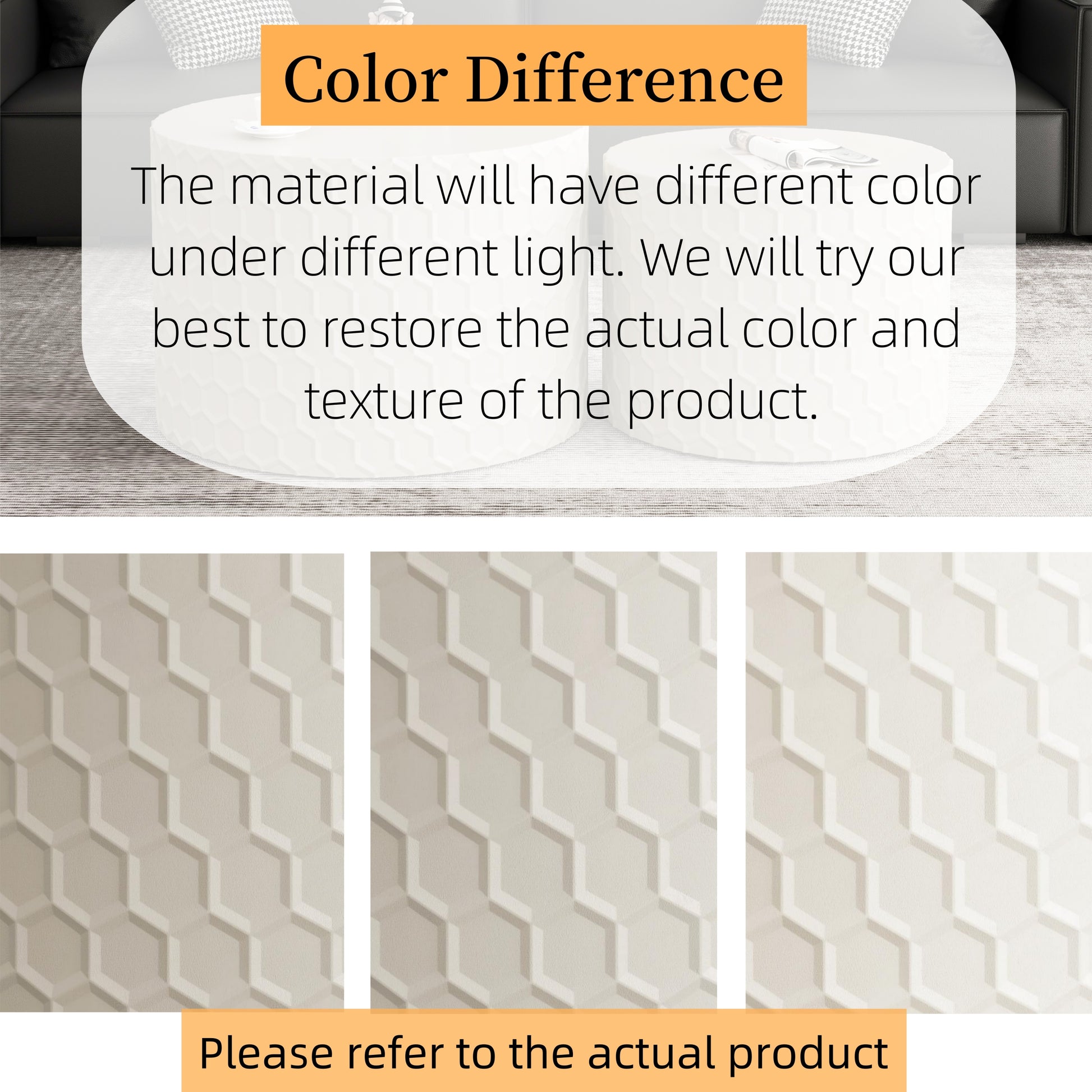 Stylish and Minimalist Nesting Coffee Table Set with Honeycomb Design, Modern Round Coffee Table, Drum Circle Coffee Table  for Living Room, Bedroom, Beige(Set of 2 Pieces)