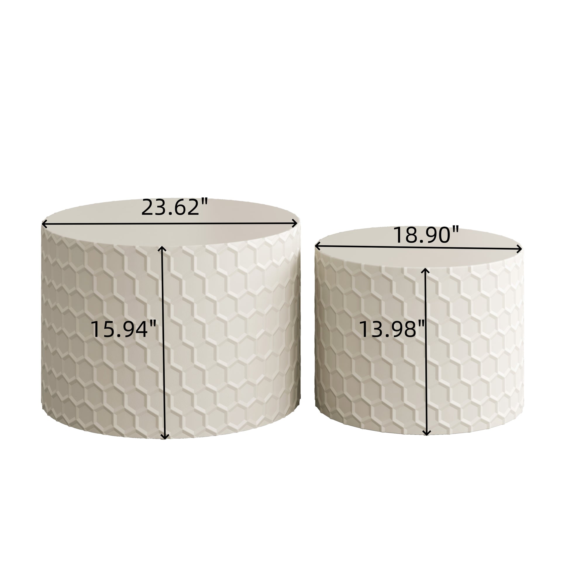 Stylish and Minimalist Nesting Coffee Table Set with Honeycomb Design, Modern Round Coffee Table, Drum Circle Coffee Table  for Living Room, Bedroom, Beige(Set of 2 Pieces)
