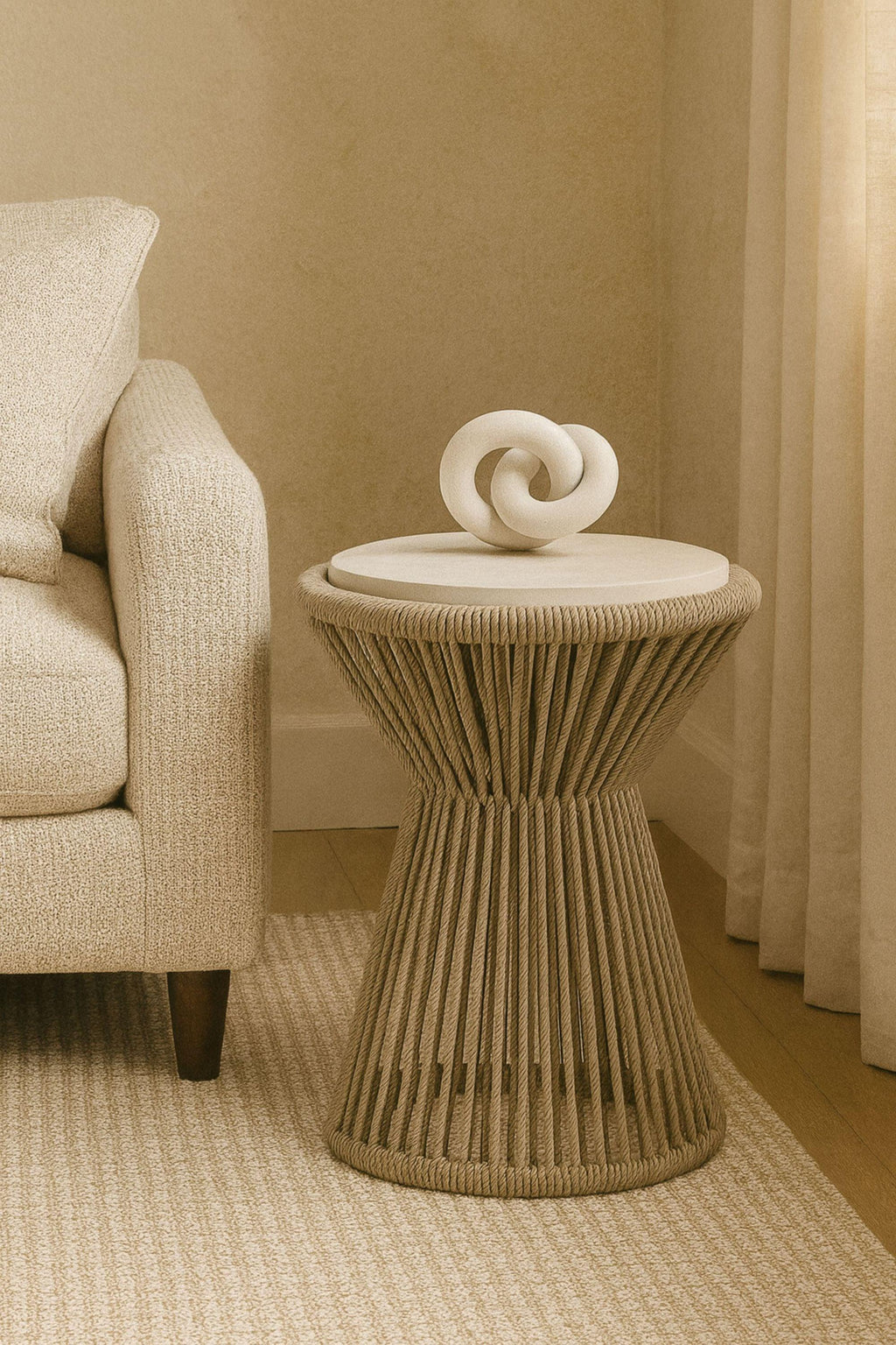Orzone Rope Table Rope End Table - Beige Cylinder Side Table | Groovy Boardz