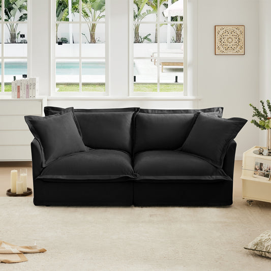 Modern Slipcovered 2-Seat Sofa Couches for Living Room, 2 Seater Sofa, Plain Chenille Deep Seat Sofa with Upholstered Cushion&Detachable Cover, Comfy Sofa Couch for Small Space, Apartment, Black