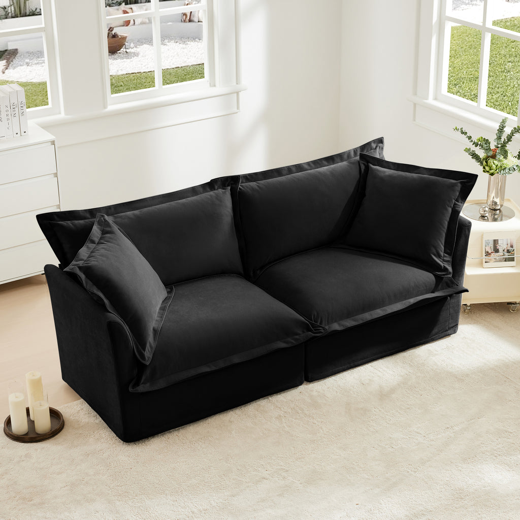 Modern Slipcovered 2-Seat Sofa Couches for Living Room, 2 Seater Sofa, Plain Chenille Deep Seat Sofa with Upholstered Cushion&Detachable Cover, Comfy Sofa Couch for Small Space, Apartment, Black