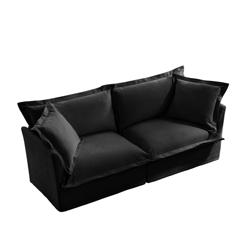 Modern Slipcovered 2-Seat Sofa Couches for Living Room, 2 Seater Sofa, Plain Chenille Deep Seat Sofa with Upholstered Cushion&Detachable Cover, Comfy Sofa Couch for Small Space, Apartment, Black