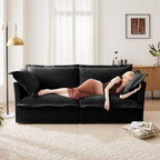 Modern Slipcovered 2-Seat Sofa Couches for Living Room, 2 Seater Sofa, Plain Chenille Deep Seat Sofa with Upholstered Cushion&Detachable Cover, Comfy Sofa Couch for Small Space, Apartment, Black