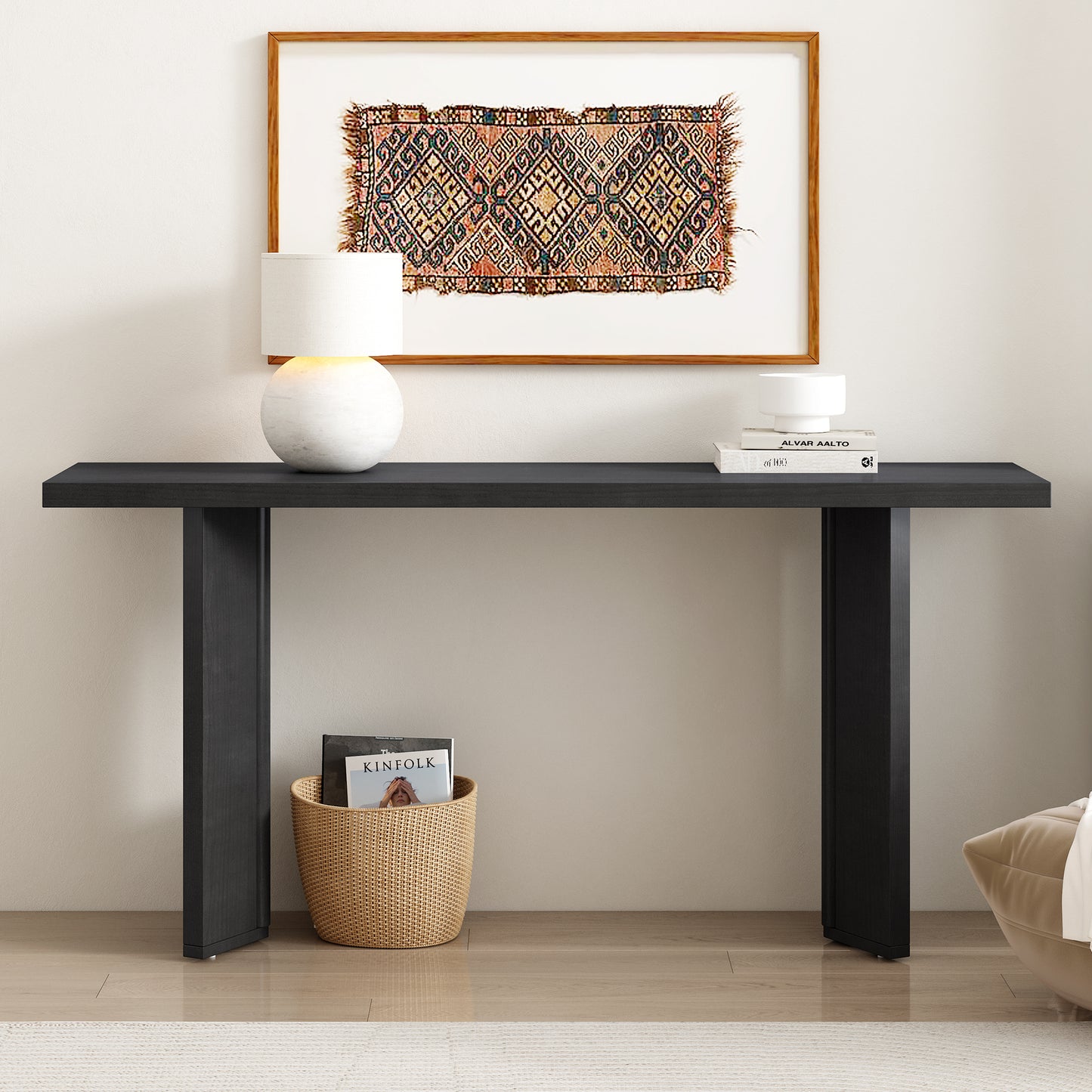 U_STYLE Stylish Console Table with Pine Veneer and Geometric Legs,Suitable for Living Room, Study and Dining Room