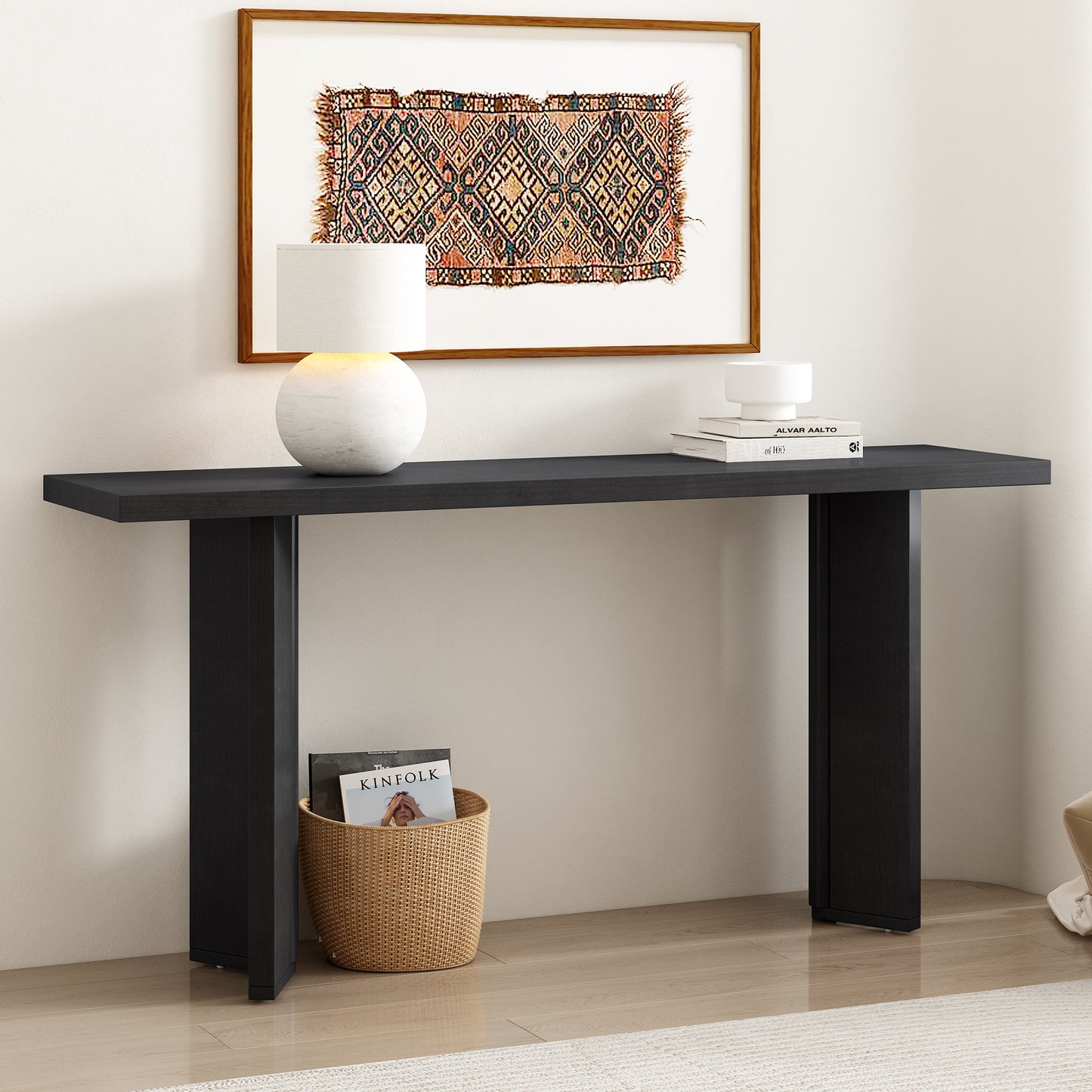 U_STYLE Stylish Console Table with Pine Veneer and Geometric Legs,Suitable for Living Room, Study and Dining Room