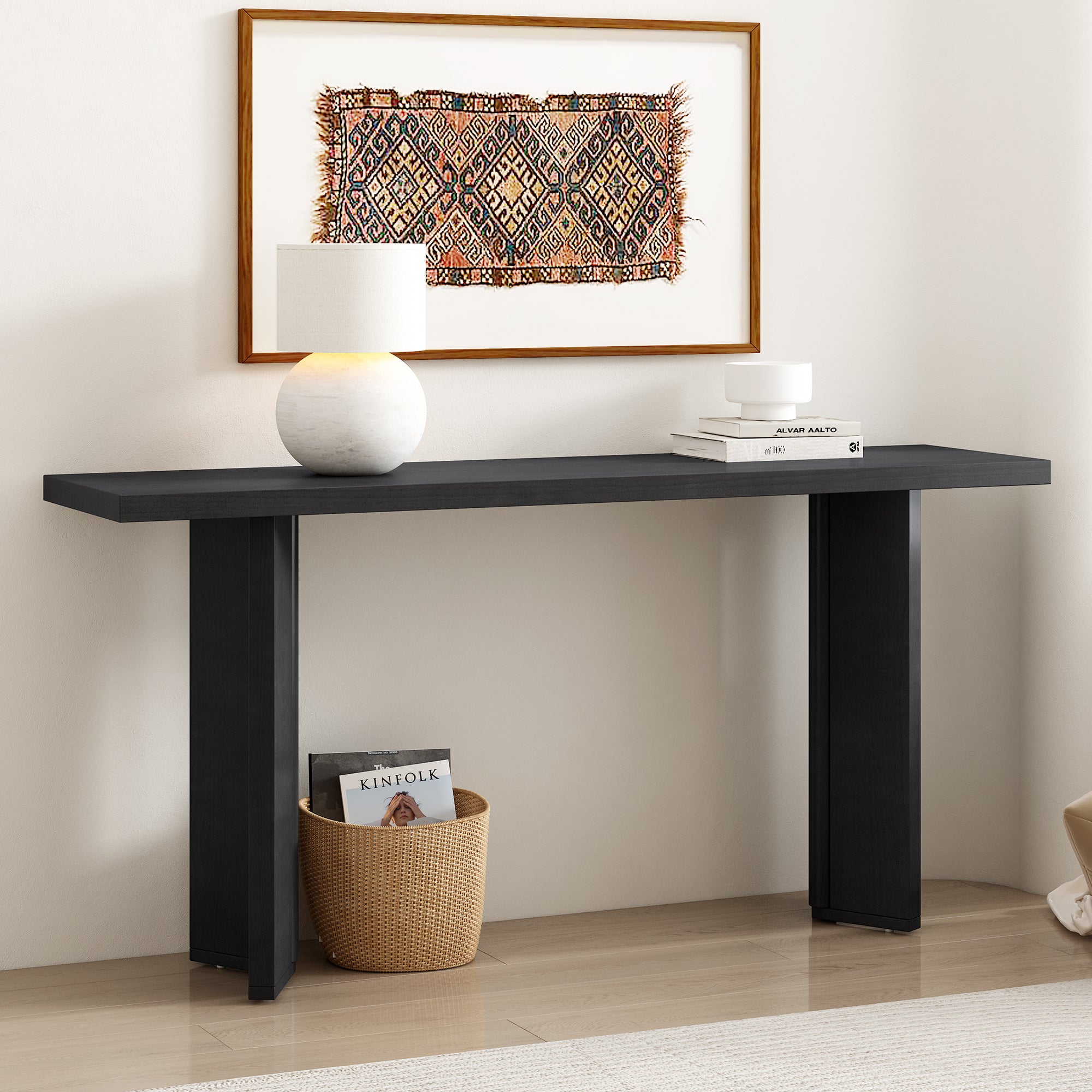 U_STYLE Stylish Console Table with Pine Veneer and Geometric Legs,Suitable for Living Room, Study and Dining Room