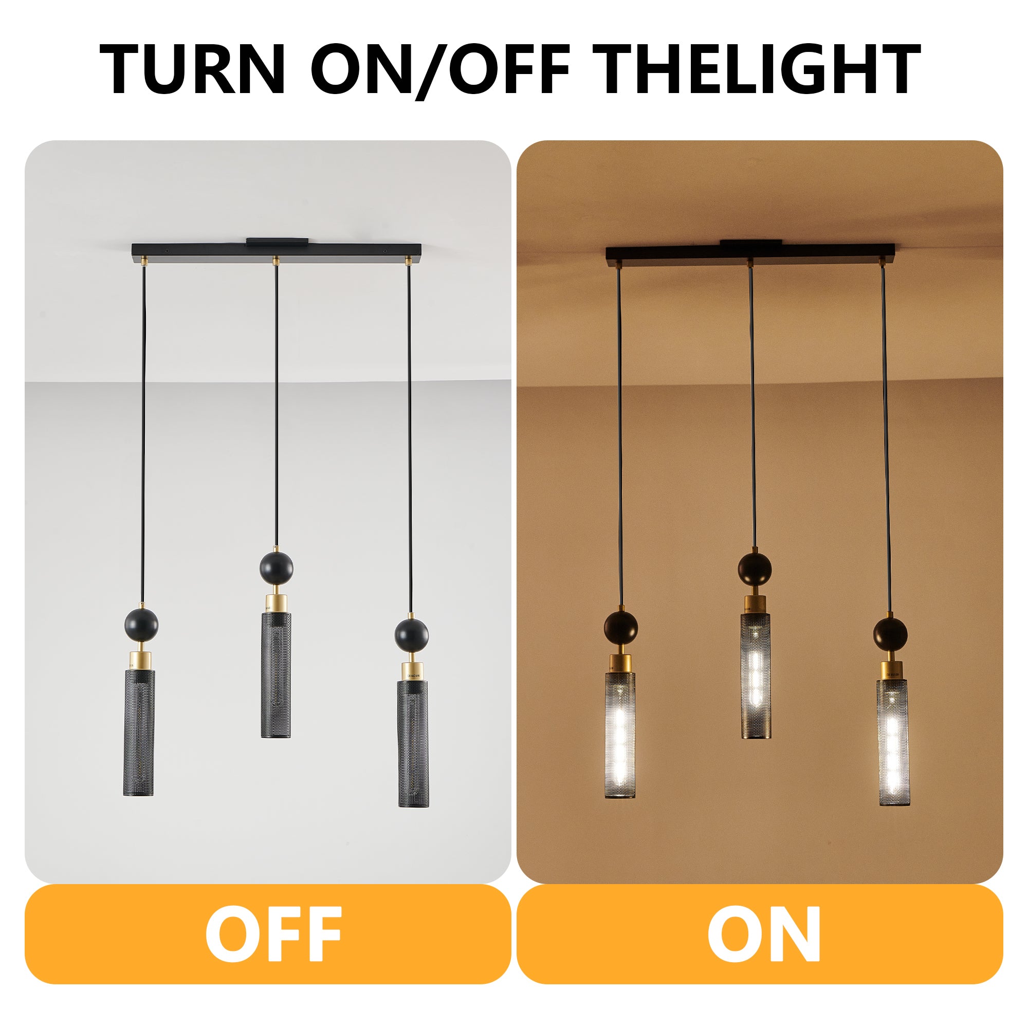 Modern Black and Gold 3-Light Pendant Chandelier, Adjustable Hanging Lights with Cylindrical Mesh Shades, E26 Base, Ideal for Dining Room, Kitchen Island, or Living Room Lighting (Bulb Not Included)