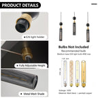 Modern Black and Gold 3-Light Pendant Chandelier, Adjustable Hanging Lights with Cylindrical Mesh Shades, E26 Base, Ideal for Dining Room, Kitchen Island, or Living Room Lighting (Bulb Not Included)