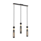 Modern Black and Gold 3-Light Pendant Chandelier, Adjustable Hanging Lights with Cylindrical Mesh Shades, E26 Base, Ideal for Dining Room, Kitchen Island, or Living Room Lighting (Bulb Not Included)