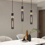 Modern Black and Gold 3-Light Pendant Chandelier, Adjustable Hanging Lights with Cylindrical Mesh Shades, E26 Base, Ideal for Dining Room, Kitchen Island, or Living Room Lighting (Bulb Not Included)