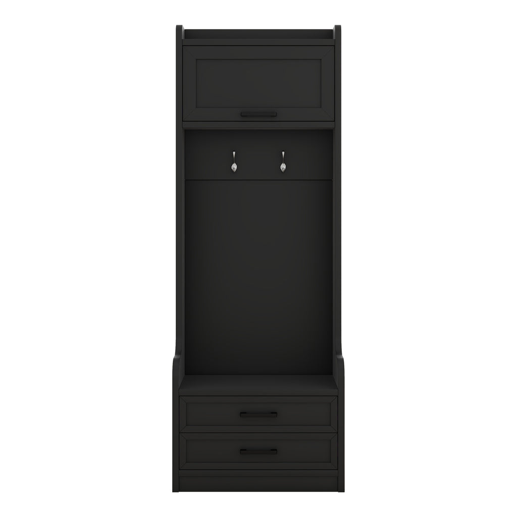 4-in-1 Detachable Hall Tree with Storage and 7 Hooks, Multiple Functions Hallway Coat Rack with Storage Drawers and Cabinet, Black Shoe Bench for Entryway Hallway