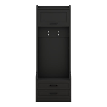4-in-1 Detachable Hall Tree with Storage and 7 Hooks, Multiple Functions Hallway Coat Rack with Storage Drawers and Cabinet, Black Shoe Bench for Entryway Hallway
