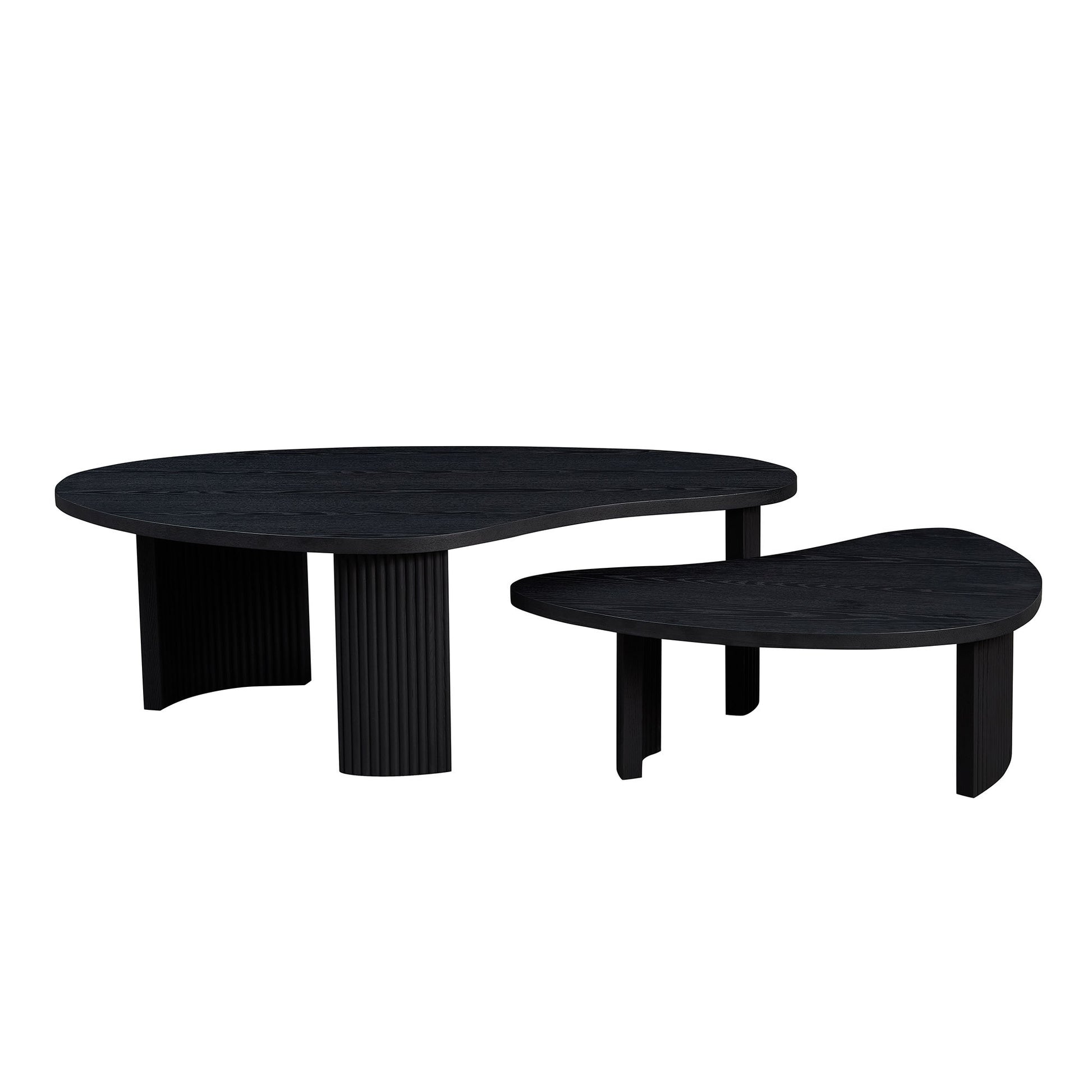 2-Piece Modern Irregular Shape Coffee Table Set for Living Room,Easy Assembly Nesting Coffee Tables, End Side Tables for Living Room Office,Black Color