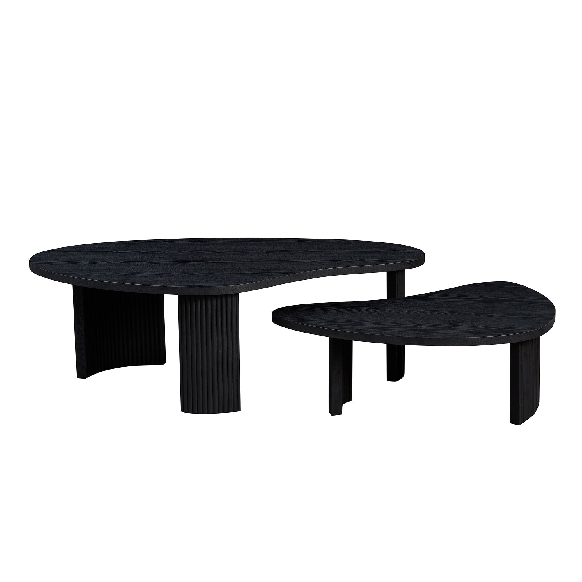 2-Piece Modern Irregular Shape Coffee Table Set for Living Room,Easy Assembly Nesting Coffee Tables, End Side Tables for Living Room Office,Black Color
