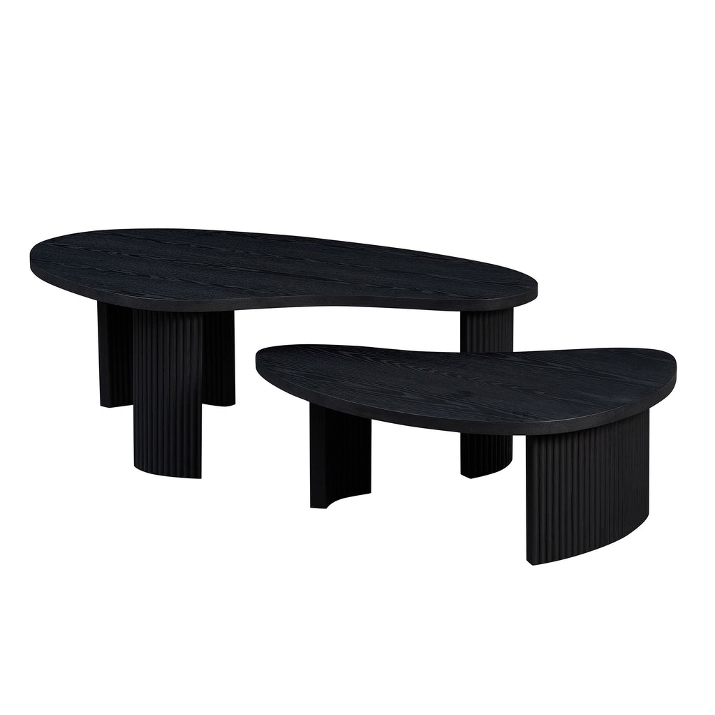 2-Piece Modern Irregular Shape Coffee Table Set for Living Room,Easy Assembly Nesting Coffee Tables, End Side Tables for Living Room Office,Black Color
