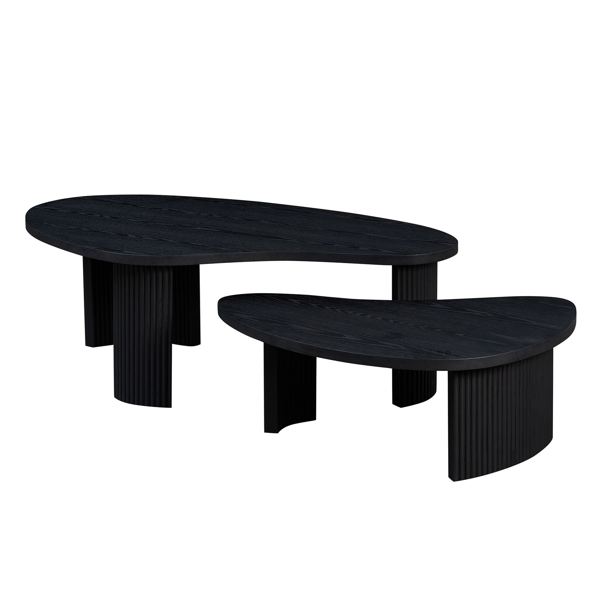2-Piece Modern Irregular Shape Coffee Table Set for Living Room,Easy Assembly Nesting Coffee Tables, End Side Tables for Living Room Office,Black Color