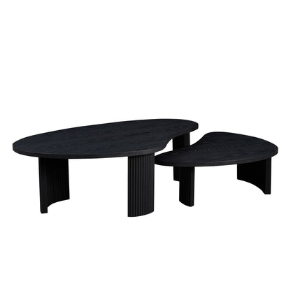 2-Piece Modern Irregular Shape Coffee Table Set for Living Room,Easy Assembly Nesting Coffee Tables, End Side Tables for Living Room Office,Black Color