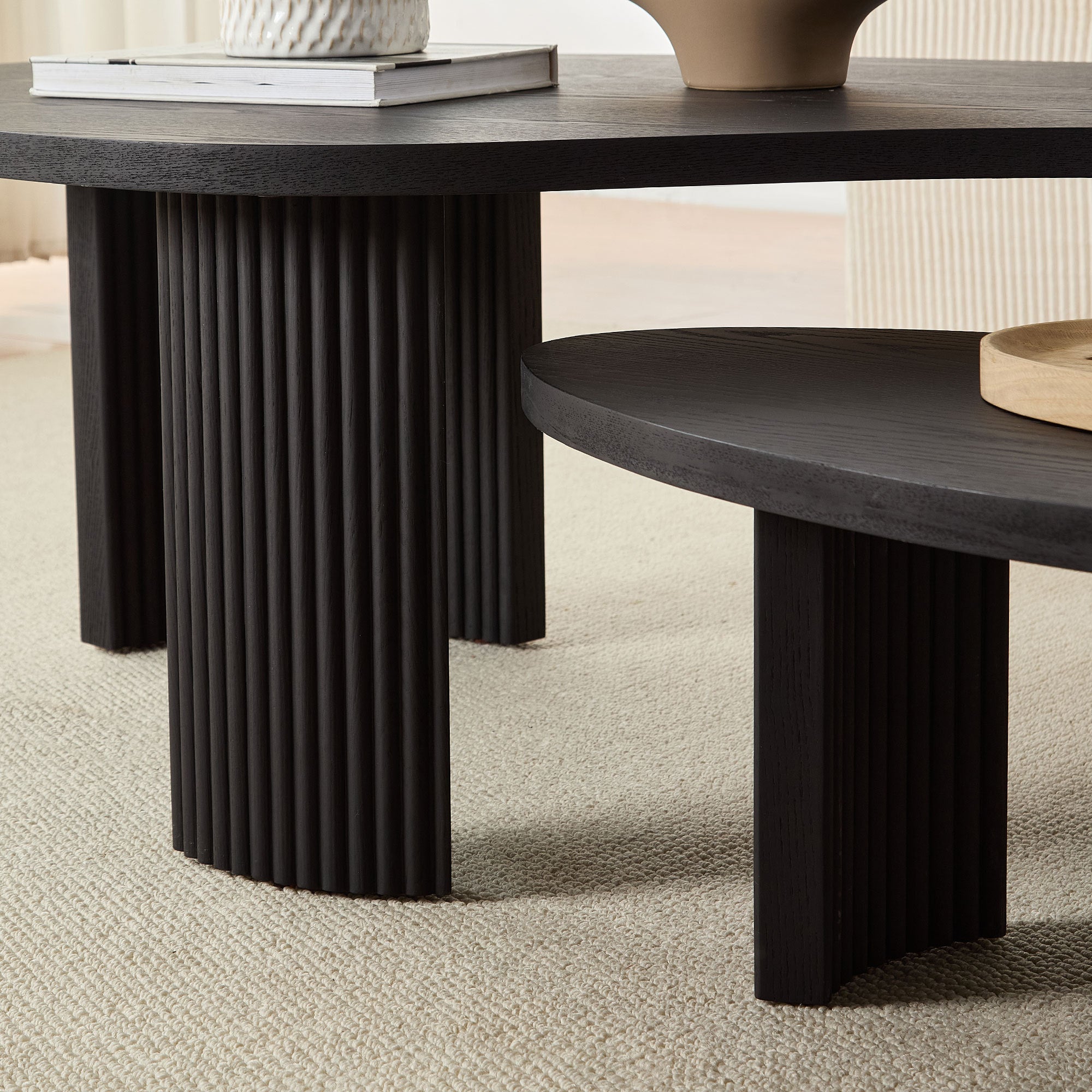 2-Piece Modern Irregular Shape Coffee Table Set for Living Room,Easy Assembly Nesting Coffee Tables, End Side Tables for Living Room Office,Black Color