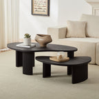 2-Piece Modern Irregular Shape Coffee Table Set for Living Room,Easy Assembly Nesting Coffee Tables, End Side Tables for Living Room Office,Black Color