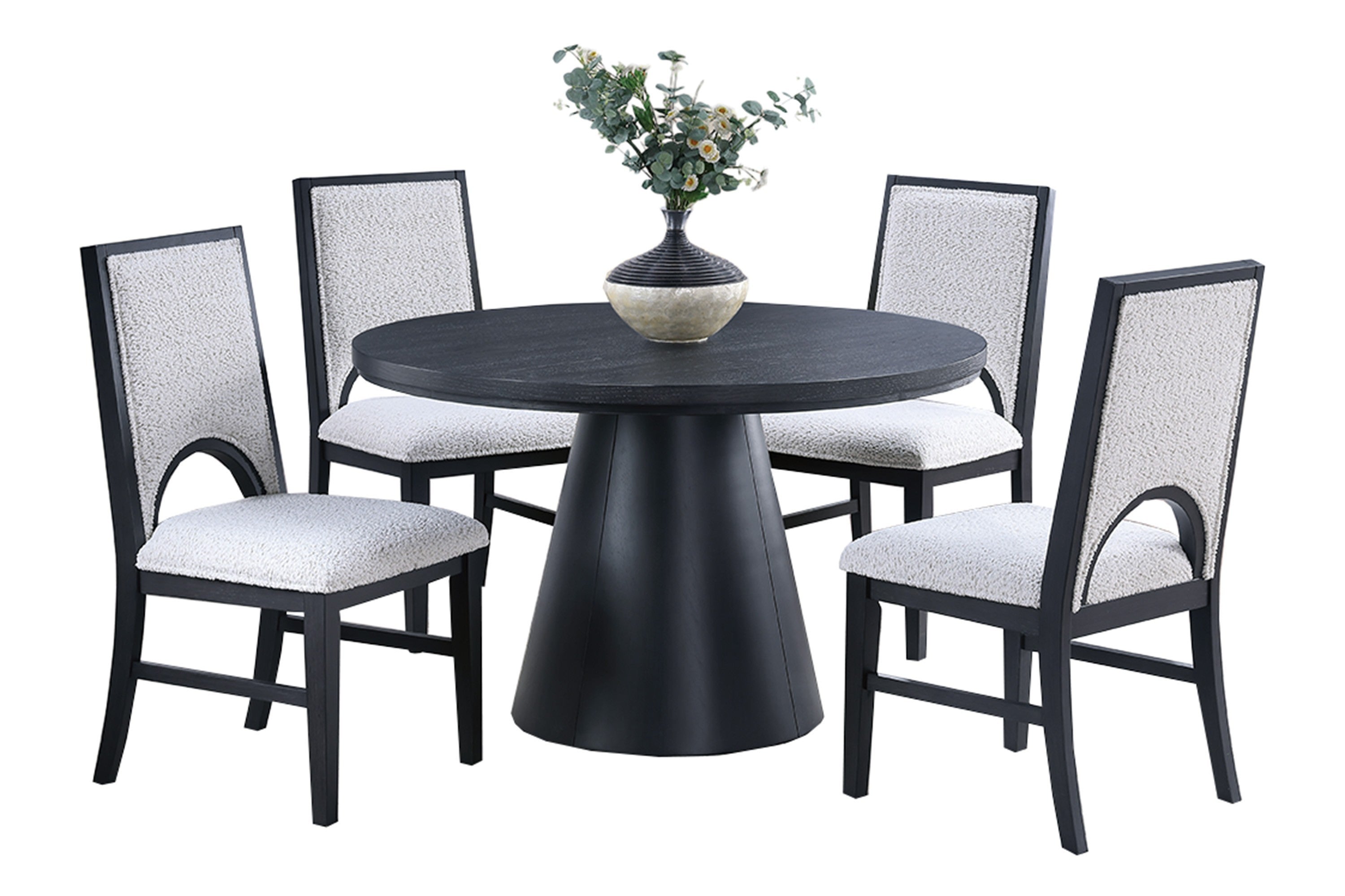 1pc Round Table Unique Cone-Shaped Base Black Color Wooden Casual Modern Dining Room Table Only