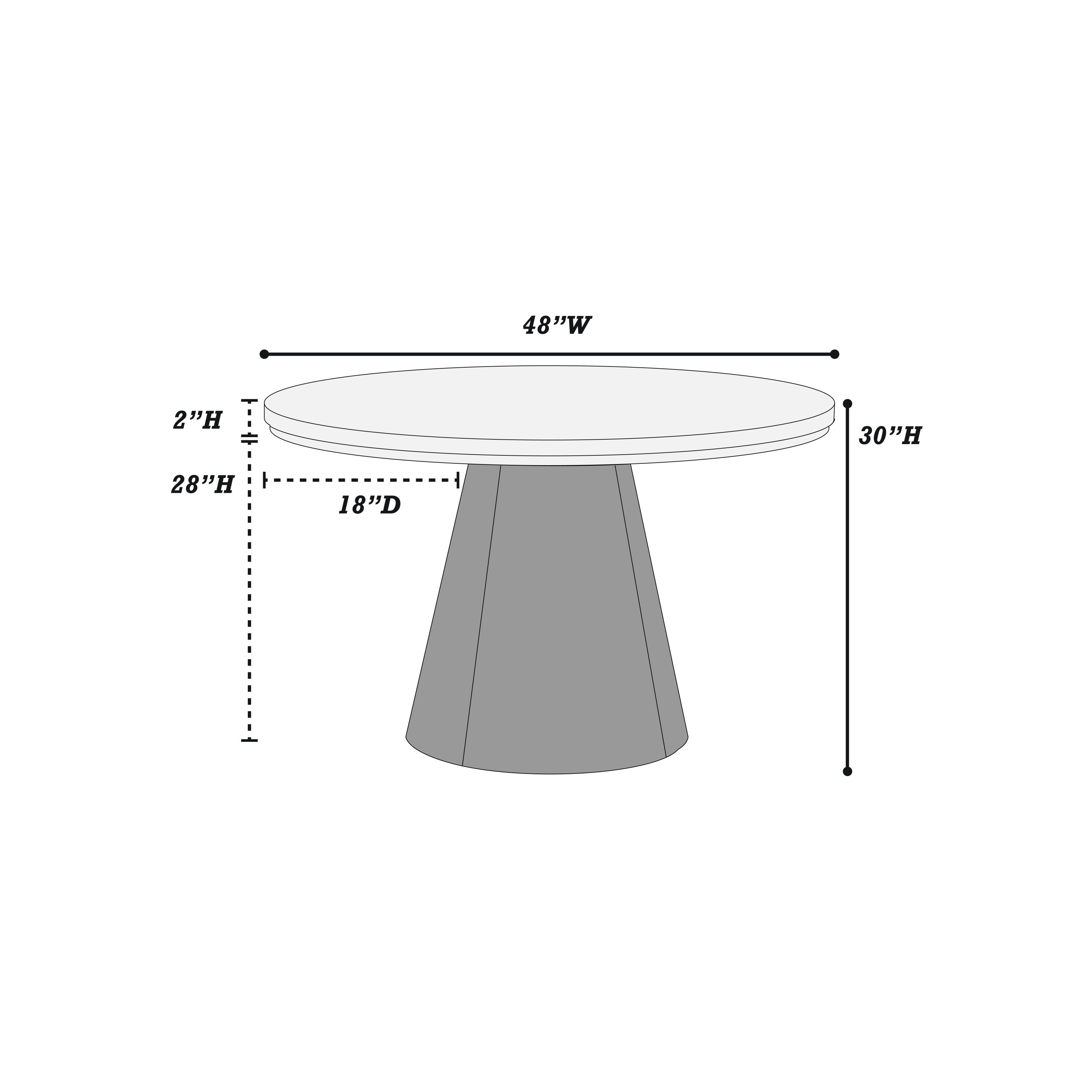 1pc Round Table Unique Cone-Shaped Base Black Color Wooden Casual Modern Dining Room Table Only