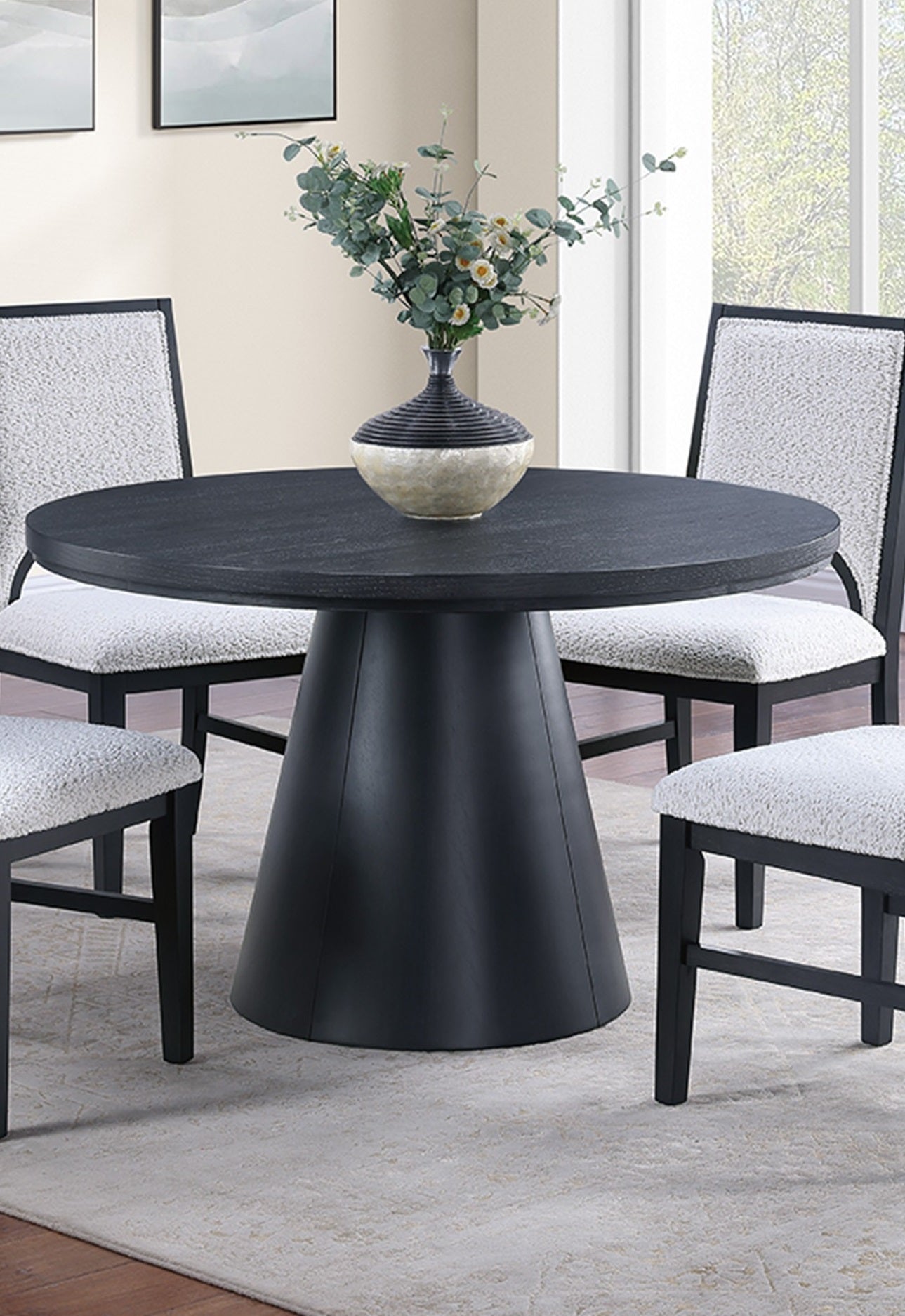 1pc Round Table Unique Cone-Shaped Base Black Color Wooden Casual Modern Dining Room Table Only