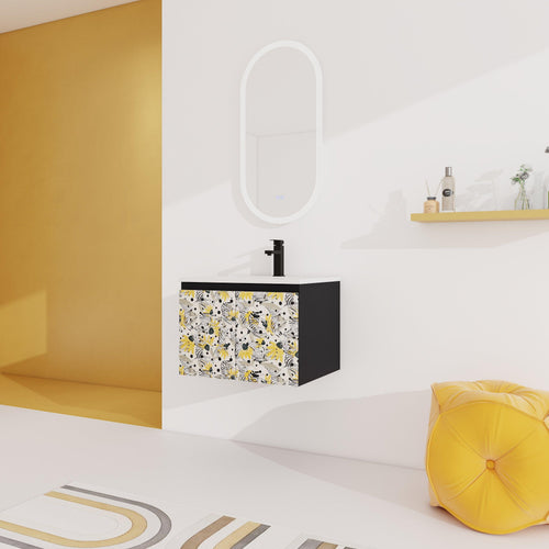 Elegant Black Modern Wall-Mounted Vanity with Sink.
