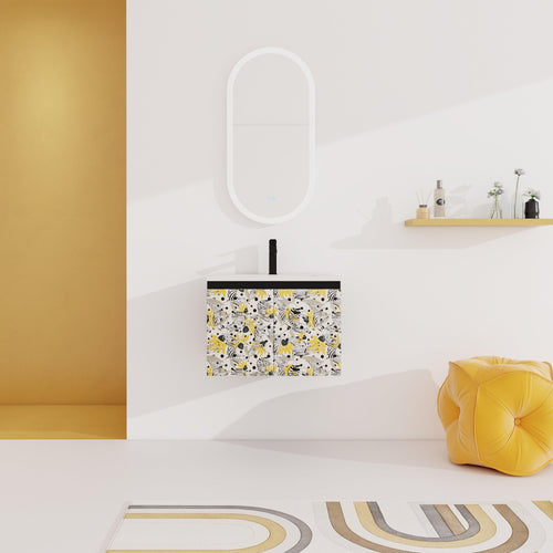 Elegant Black Modern Wall-Mounted Vanity with Sink.